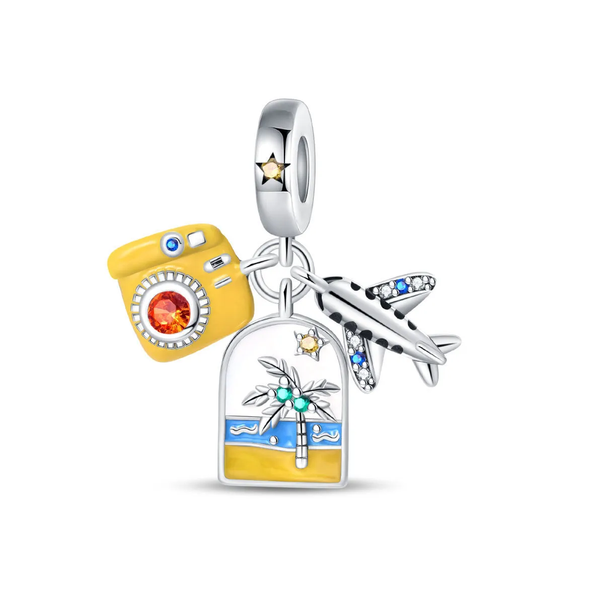 Silver-plated travel bead pendant with copper base, Earth camera emblem, leisure style for casual wear