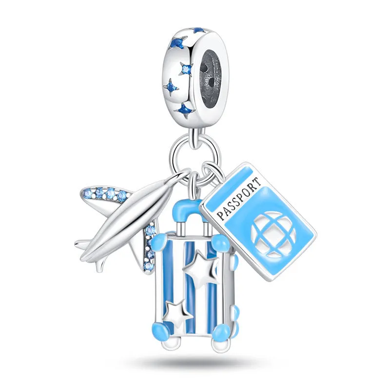 Silver-plated travel bead pendant with copper base, Earth camera emblem, leisure style for casual wear