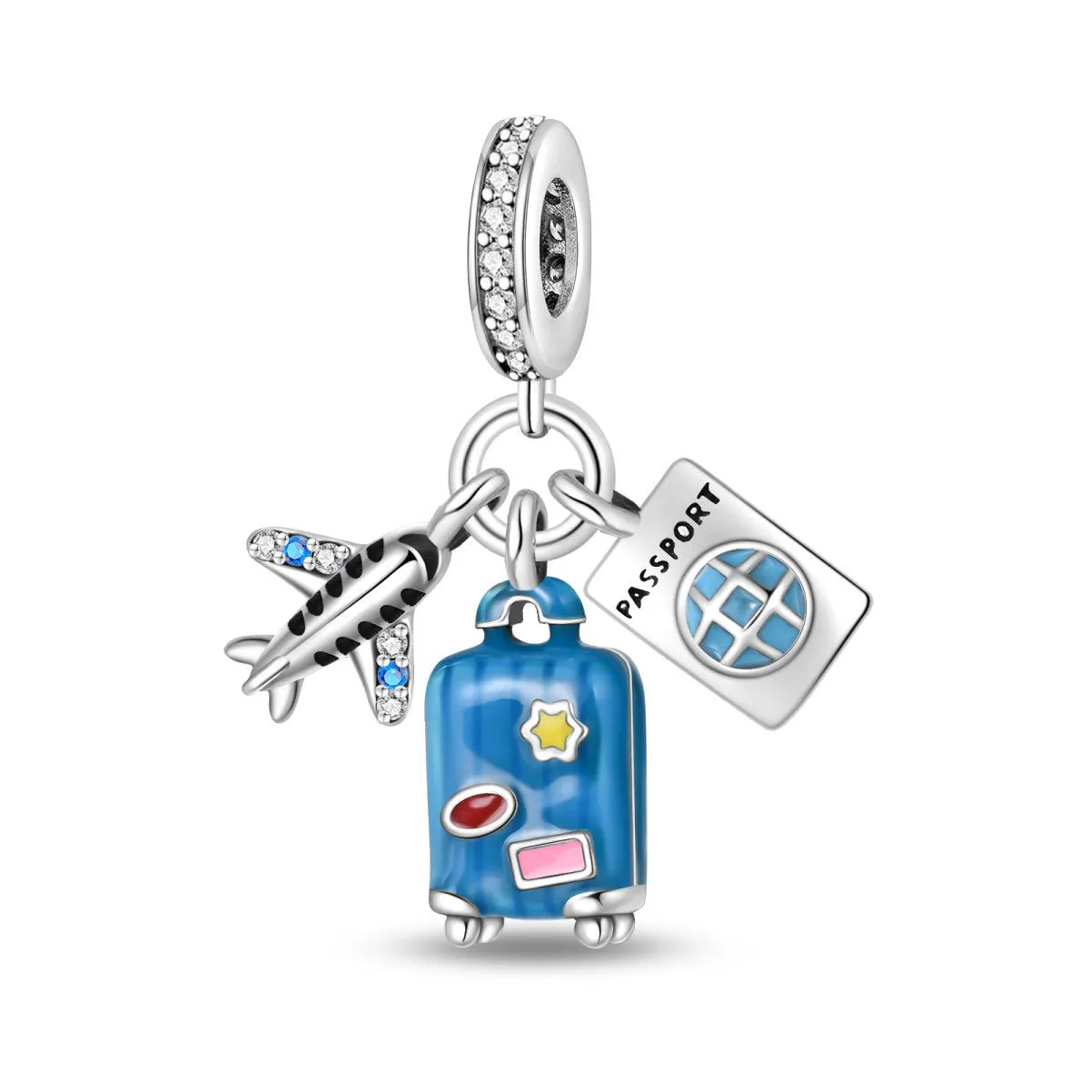Silver-plated travel bead pendant with copper base, Earth camera emblem, leisure style for casual wear