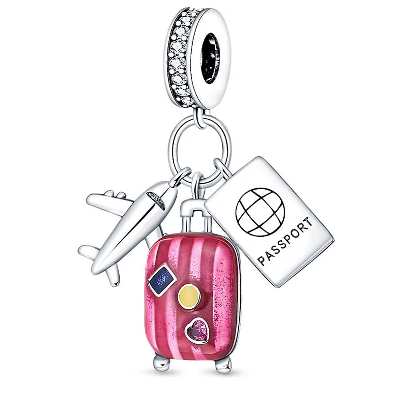 Silver-plated travel bead pendant with copper base, Earth camera emblem, leisure style for casual wear