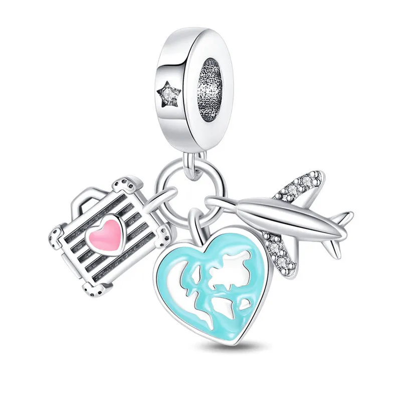 Silver-plated travel bead pendant with copper base, Earth camera emblem, leisure style for casual wear