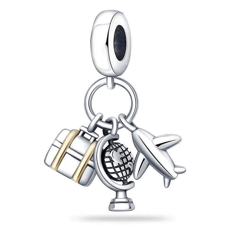 Silver-plated travel bead pendant with copper base, Earth camera emblem, leisure style for casual wear