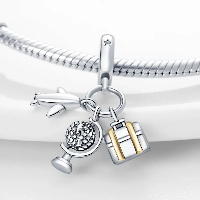 Silver-plated travel bead pendant with copper base, Earth camera emblem, leisure style for casual wear