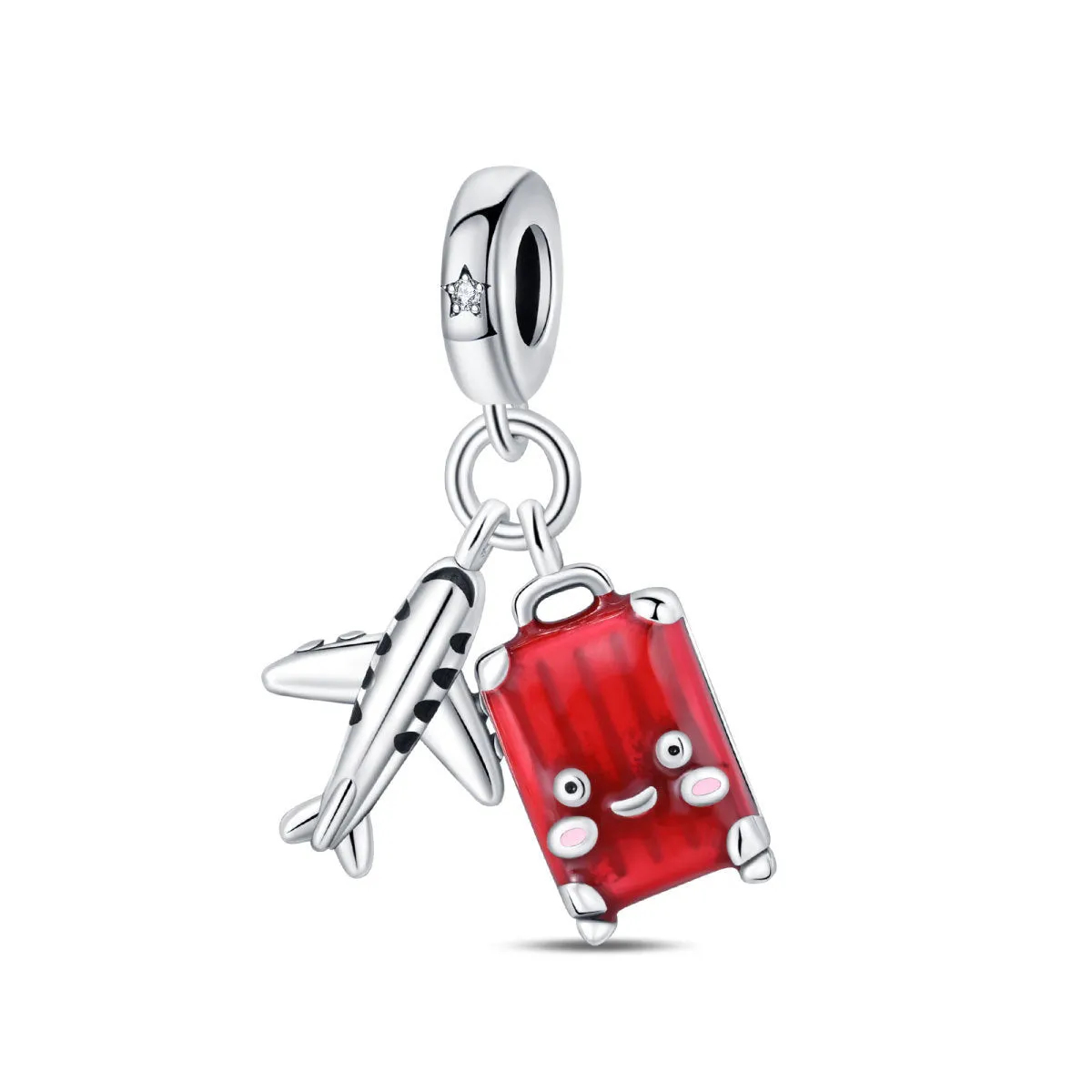 Silver-plated travel bead pendant with copper base, Earth camera emblem, leisure style for casual wear