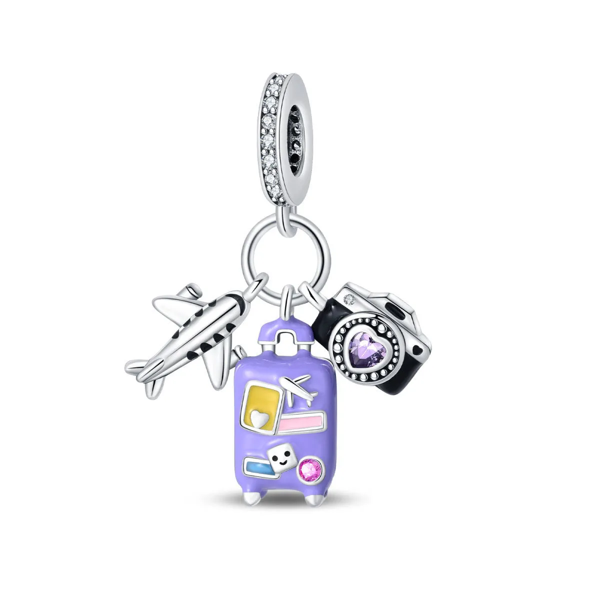Silver-plated travel bead pendant with copper base, Earth camera emblem, leisure style for casual wear