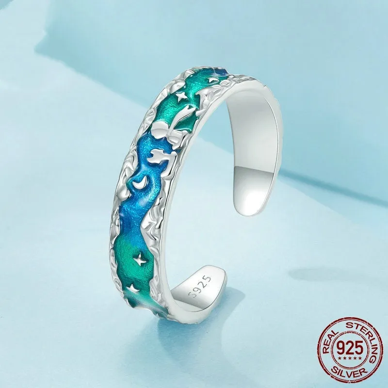Aurora Star open adjustable ring in sterling silver with star cartoon motif, colour SCR1021-E, for women