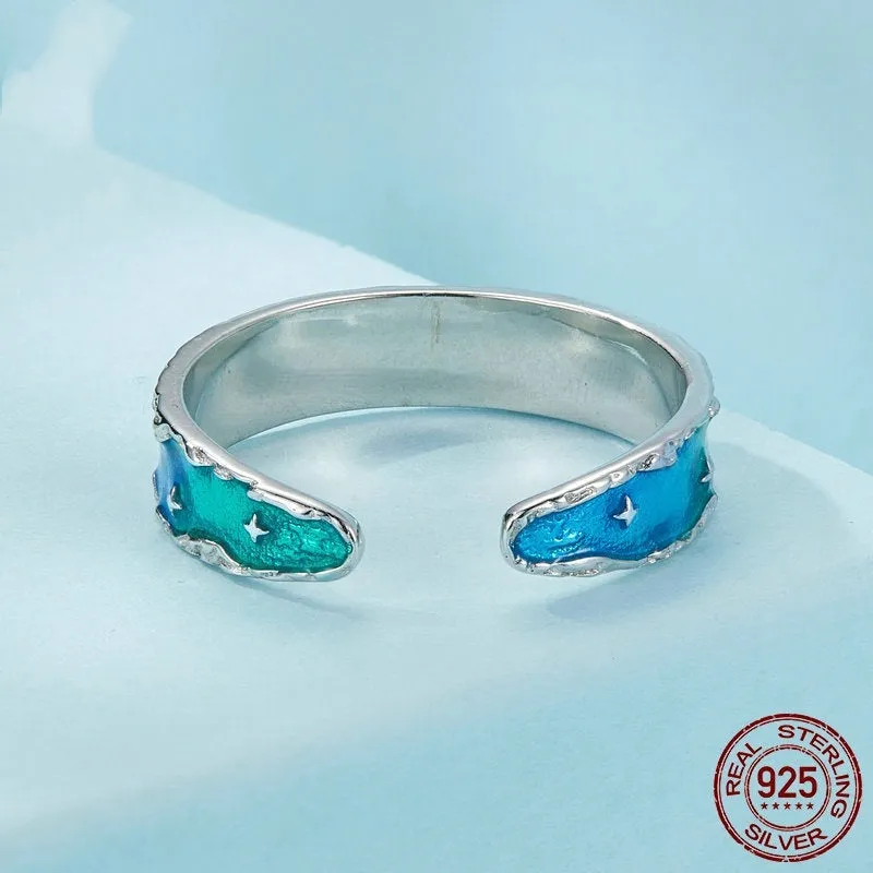 Aurora Star open adjustable ring in sterling silver with star cartoon motif, colour SCR1021-E, for women