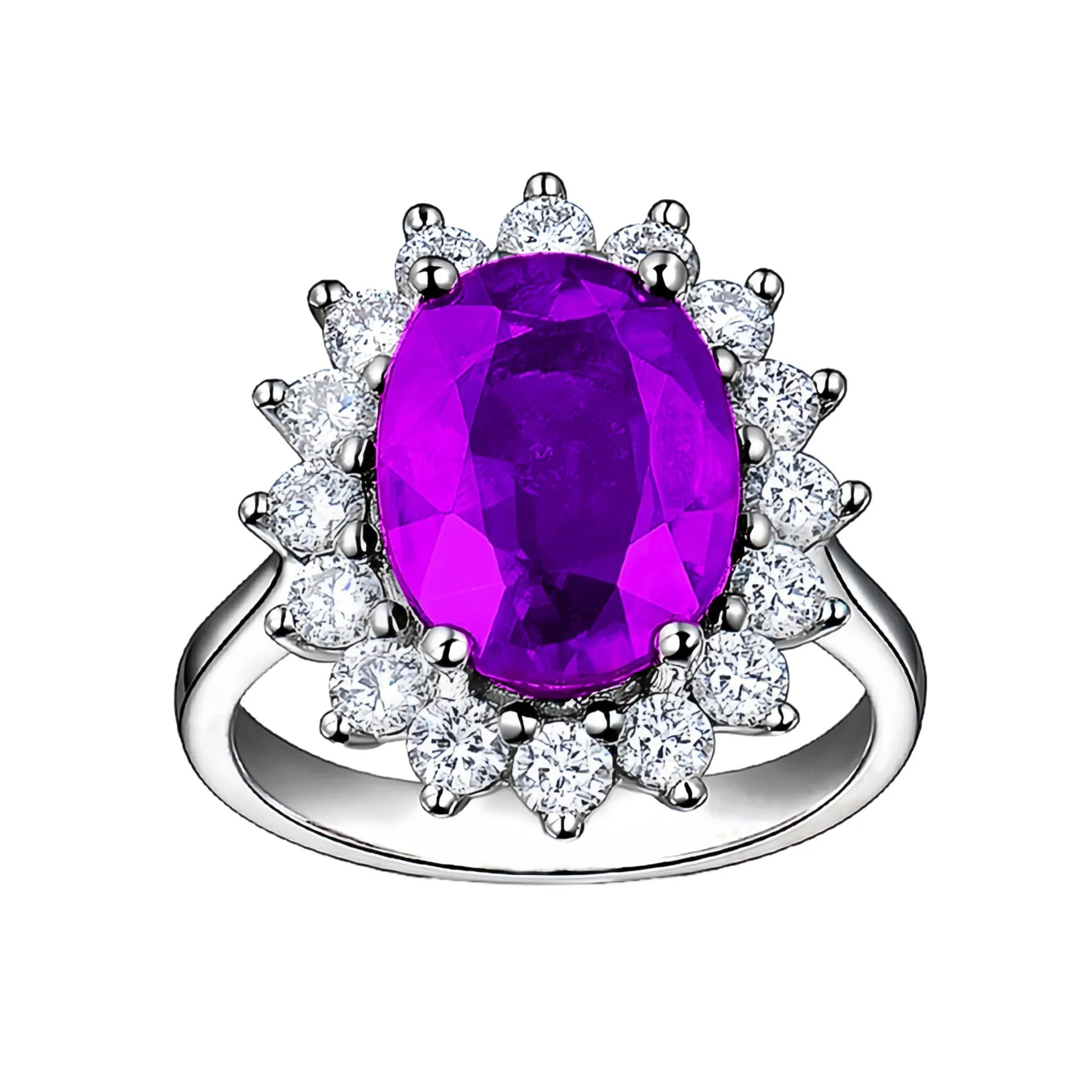 Adjustable opening rhinestone ring in platinum colour with geometric design on white background