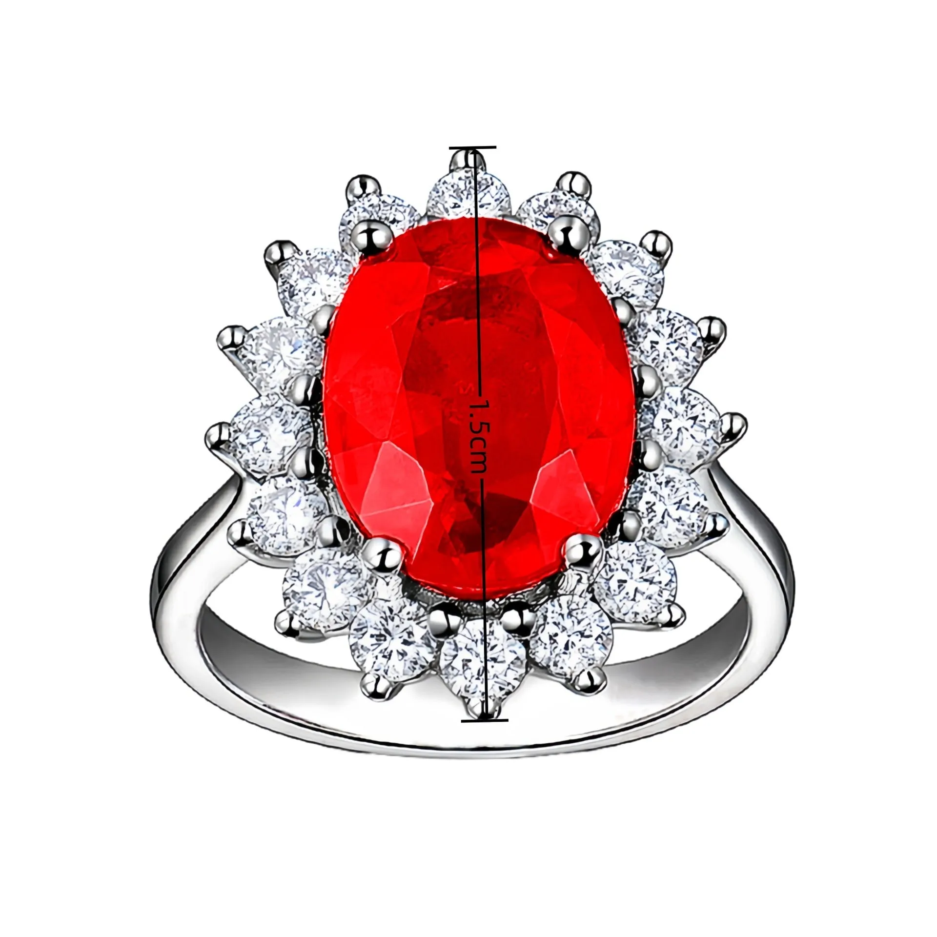Adjustable opening rhinestone ring in platinum colour with geometric design on white background