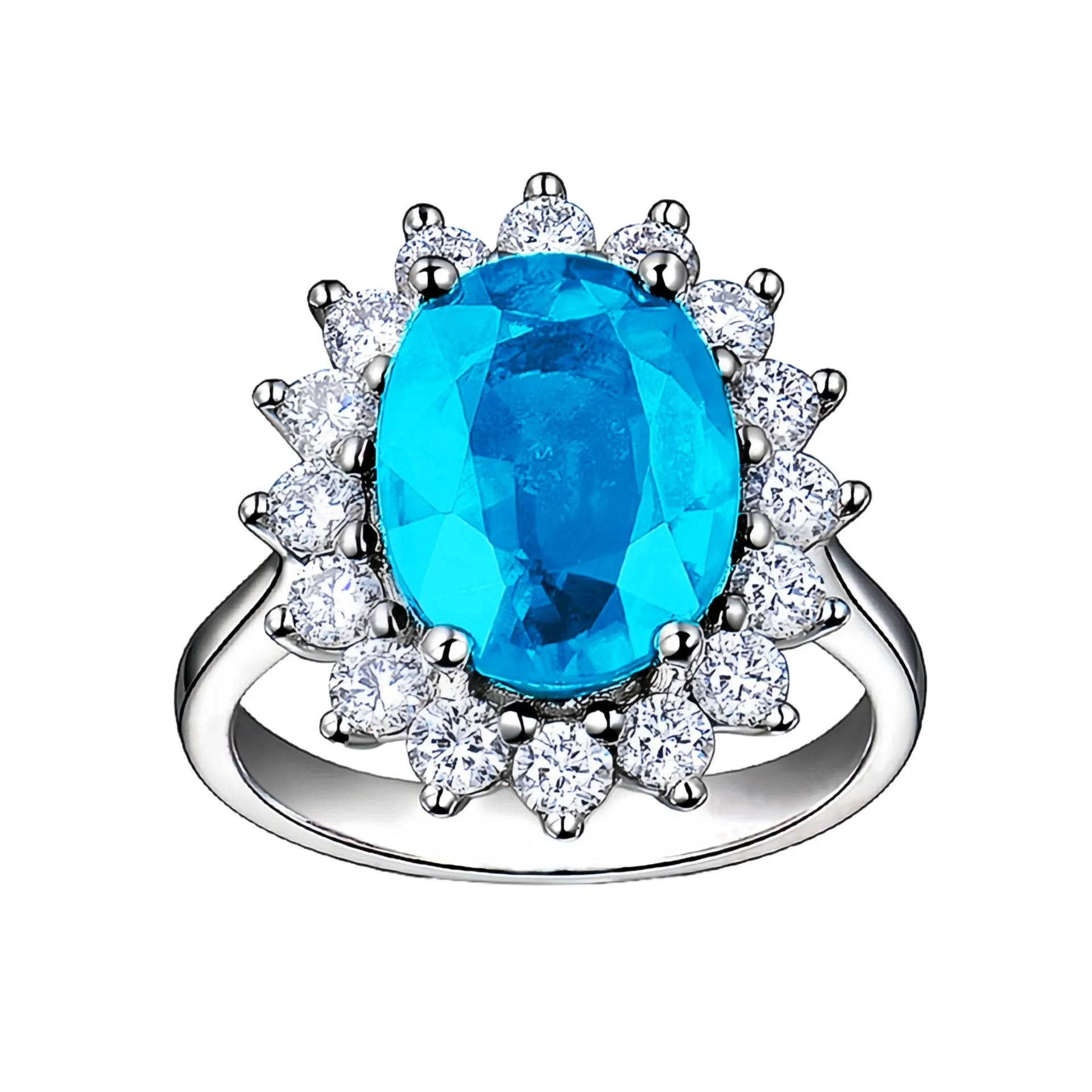 Adjustable opening rhinestone ring in platinum colour with geometric design on white background