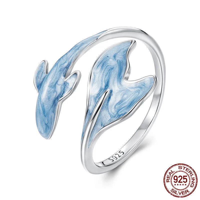 S925 sterling silver adjustable guppy fish open ring women's jewellery fresh style