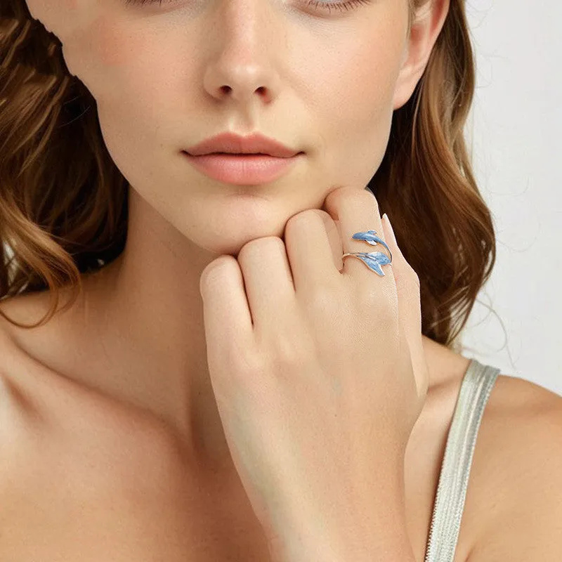 S925 sterling silver adjustable guppy fish open ring women's jewellery fresh style
