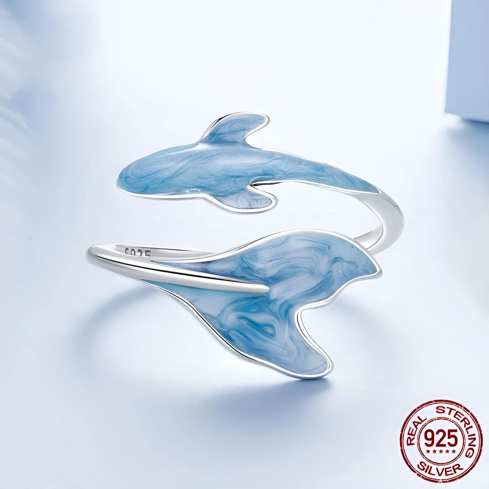 S925 sterling silver adjustable guppy fish open ring women's jewellery fresh style