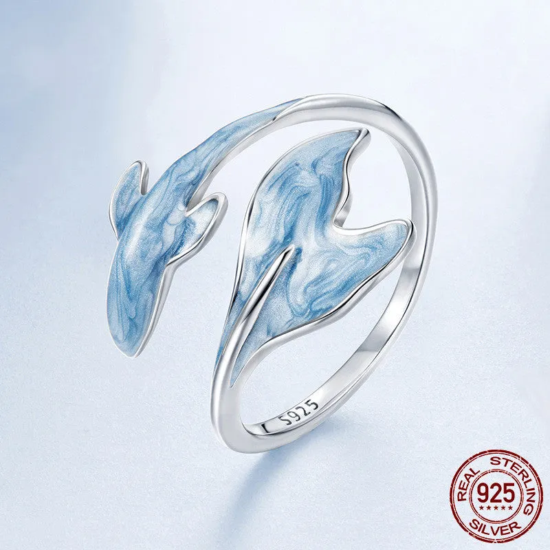 S925 sterling silver adjustable guppy fish open ring women's jewellery fresh style