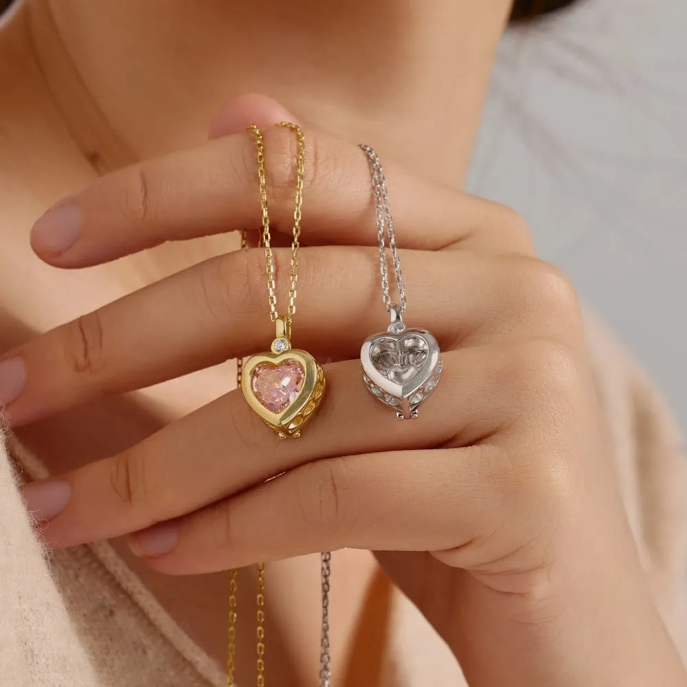 925 sterling silver heart-shaped hollow necklace with high carbon diamond ice flower cut zircon pendant on O-shaped chain