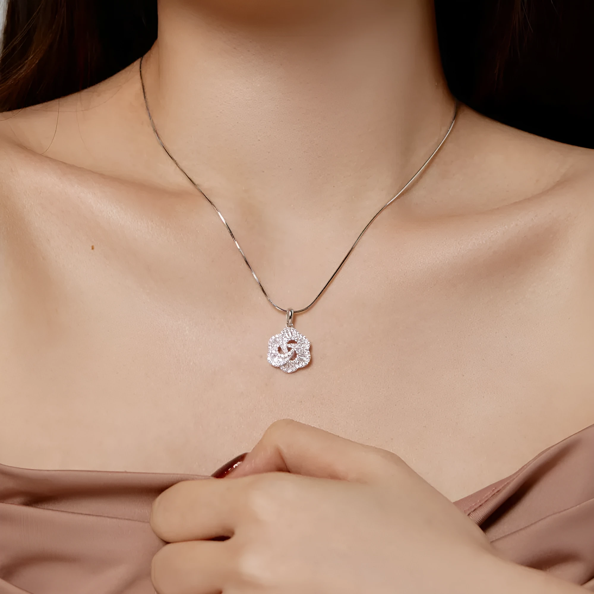 925 silver rose pendant necklace electroplated finish for women