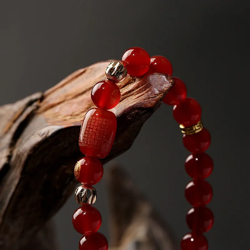 Red agate Guanyin bracelet with auspicious patterns and Buddhist prayer beads