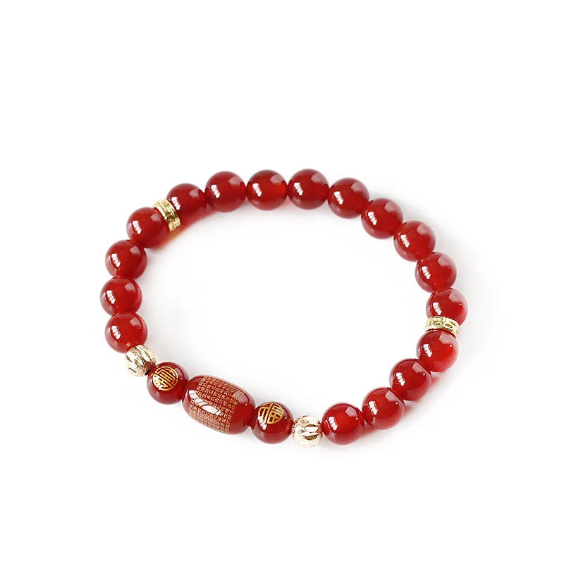 Red agate Guanyin bracelet with auspicious patterns and Buddhist prayer beads