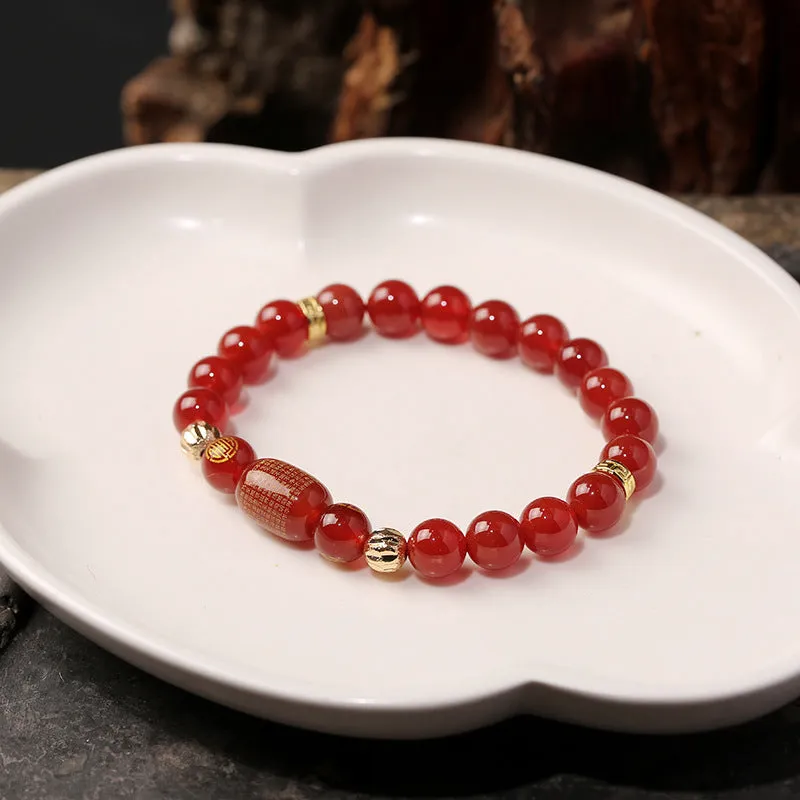 Red agate Guanyin bracelet with auspicious patterns and Buddhist prayer beads