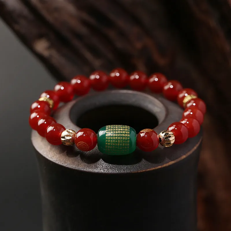 Red agate Guanyin bracelet with auspicious patterns and Buddhist prayer beads