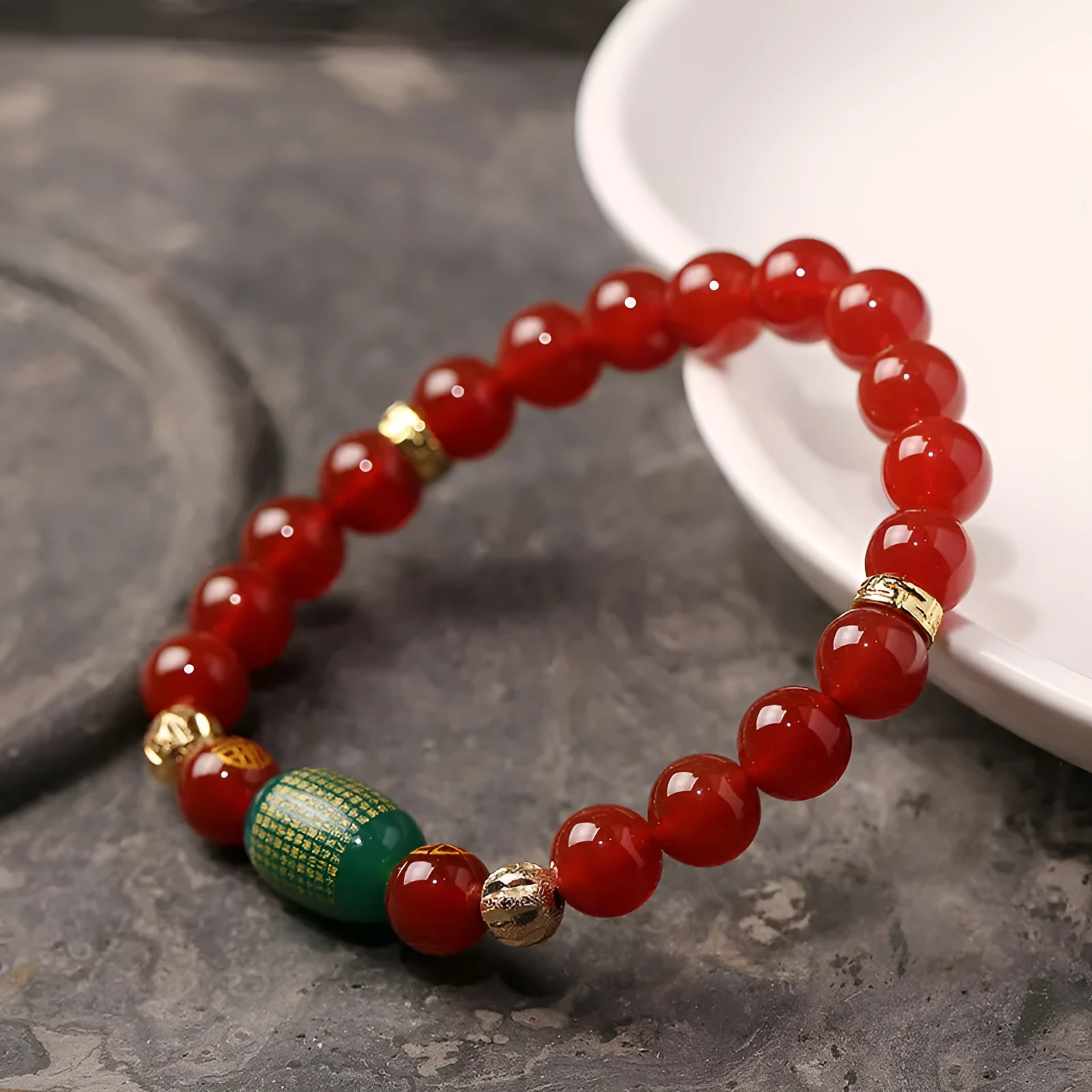 Red agate Guanyin bracelet with auspicious patterns and Buddhist prayer beads