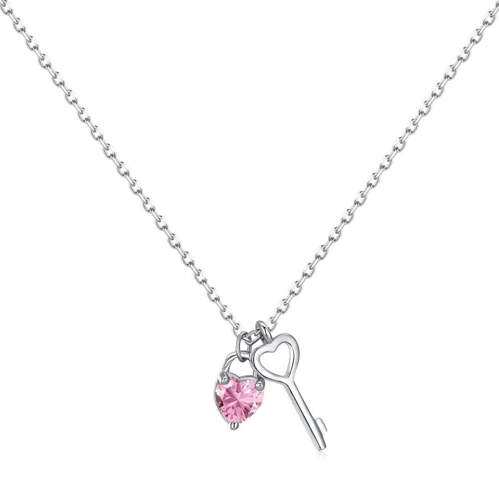 925 silver heart-shaped key pendant necklace for women platinum colour electroplated finish with chain