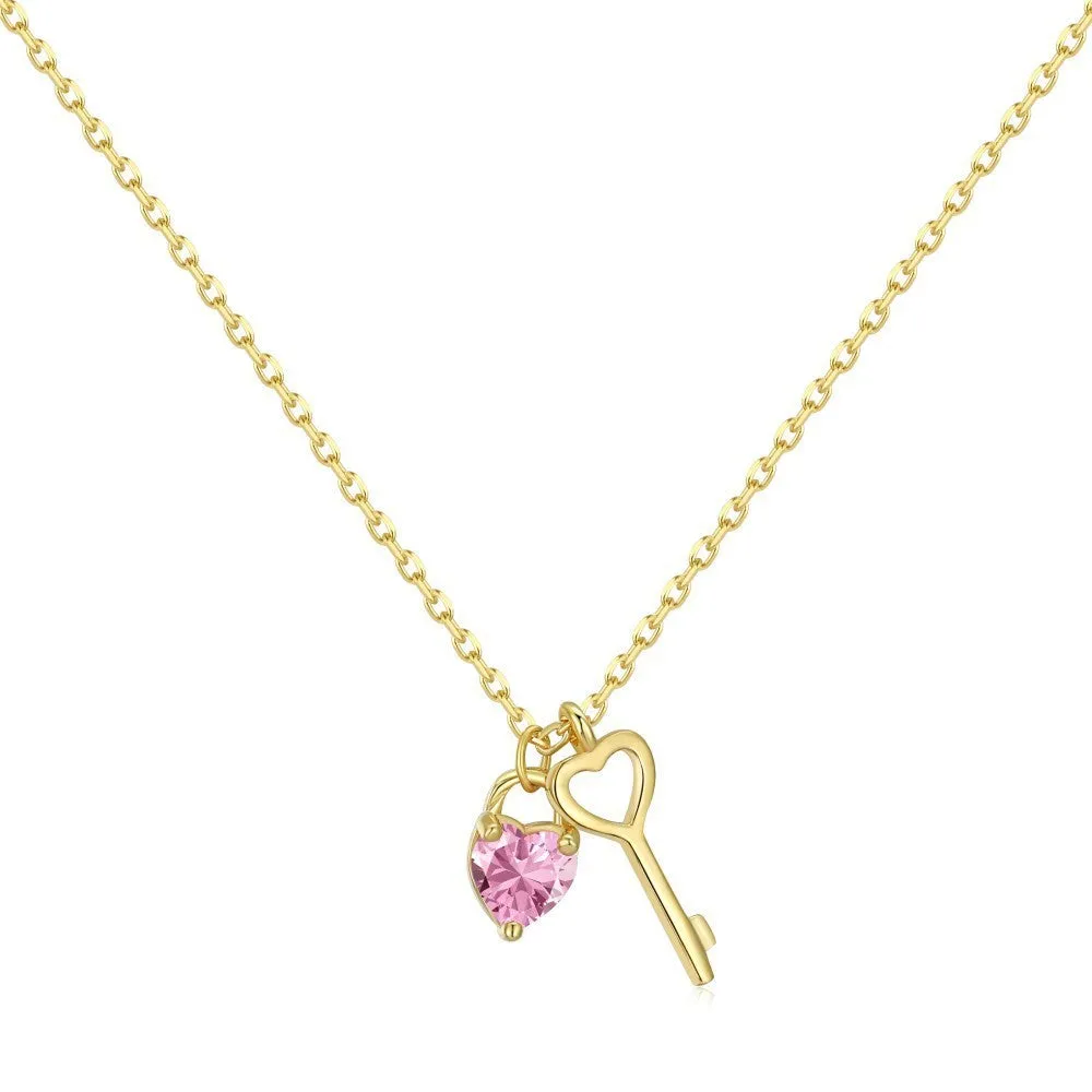 925 silver heart-shaped key pendant necklace for women platinum colour electroplated finish with chain