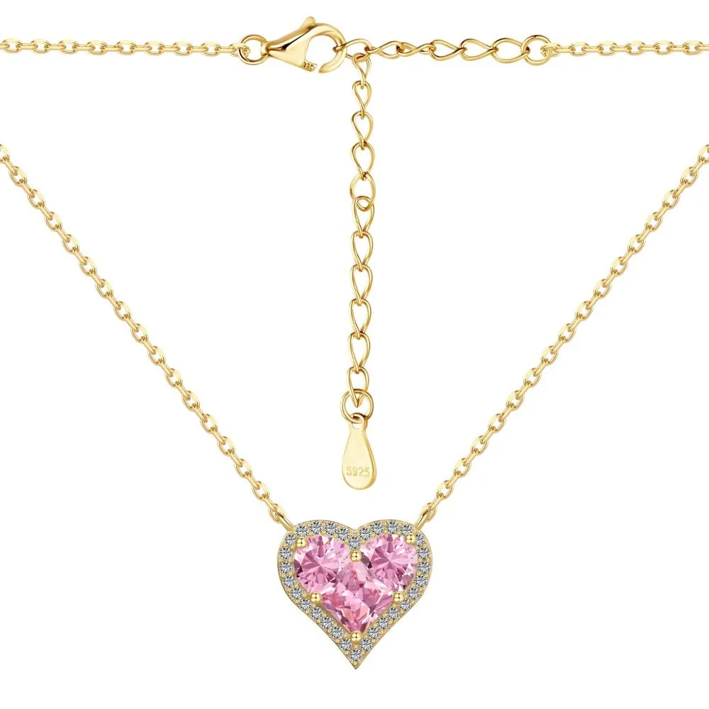 925 silver heart-shaped pendant necklace with zircon stones, electroplated finish, women's light luxury jewellery