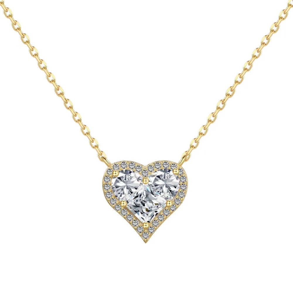 925 silver heart-shaped pendant necklace with zircon stones, electroplated finish, women's light luxury jewellery