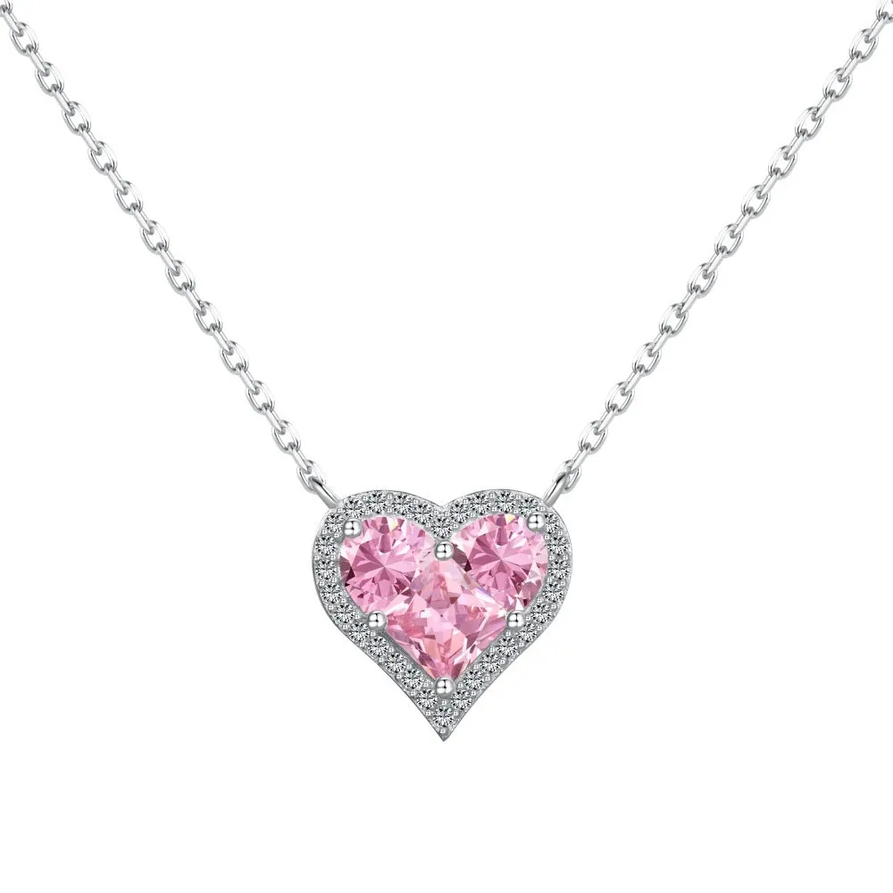 925 silver heart-shaped pendant necklace with zircon stones, electroplated finish, women's light luxury jewellery