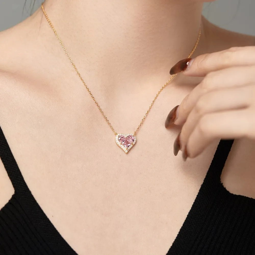 925 silver heart-shaped pendant necklace with zircon stones, electroplated finish, women's light luxury jewellery