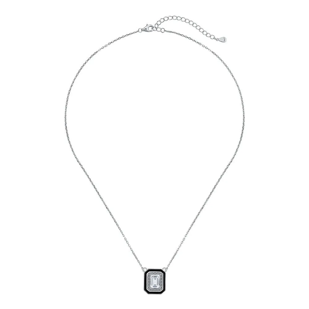 Women's 925 silver rectangular zircon fashion necklace with blue stone pendant on white background