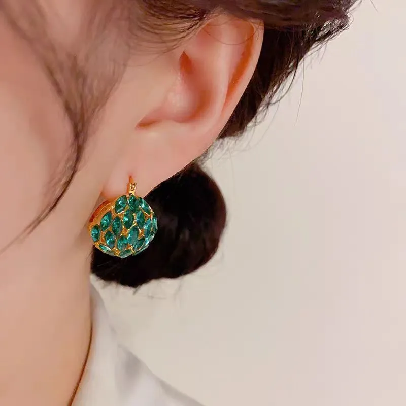 Green light luxury zircon cabas earrings with alloy geometric drop shape and round element