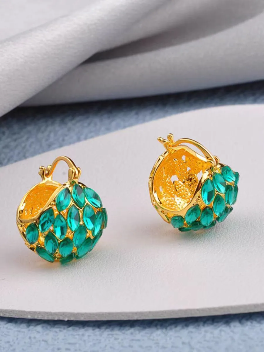 Green light luxury zircon cabas earrings with alloy geometric drop shape and round element