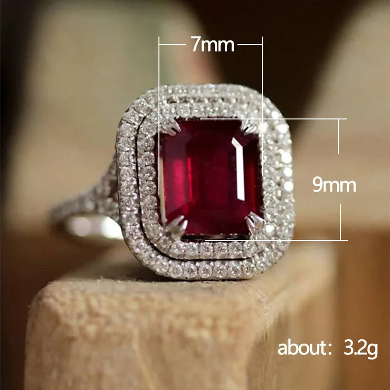 Square geometric copper princess ring for women with red F827 colour rhinestones.