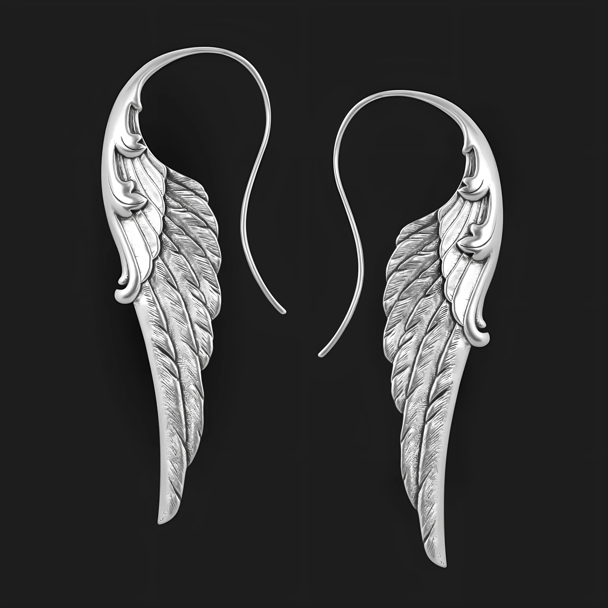 Fashion exaggerated angel wings pendant earrings in antique silver alloy with electroplated finish
