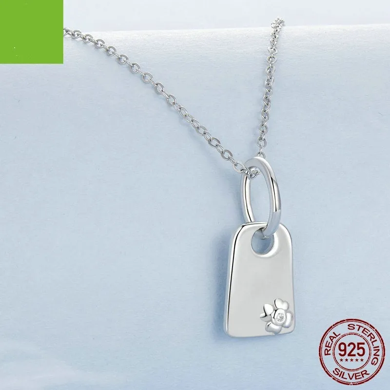 925 silver rectangular pendant with geometric pattern and brand engraving for DIY jewellery making