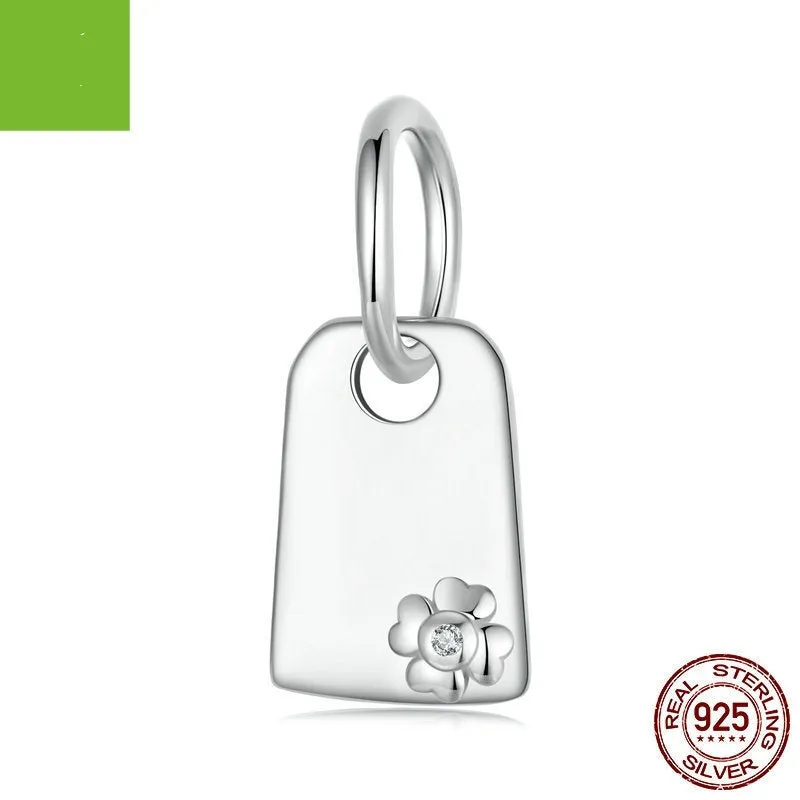 925 silver rectangular pendant with geometric pattern and brand engraving for DIY jewellery making