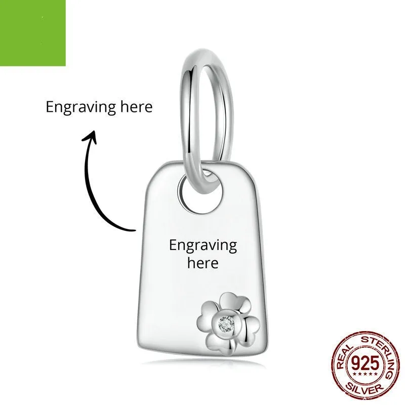 925 silver rectangular pendant with geometric pattern and brand engraving for DIY jewellery making