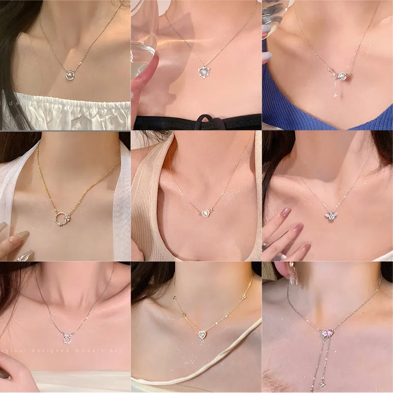 Titanium steel necklace with flower-shaped pearl pendant and adjustable chain