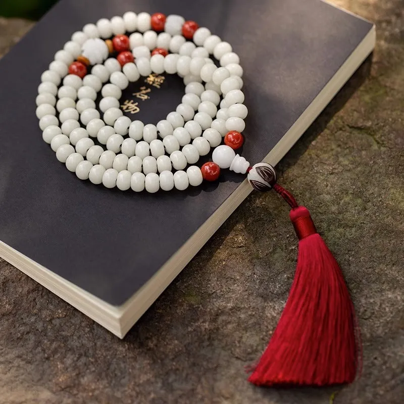 White jade bodhi bead bracelet with 6x8mm beads in traditional styles