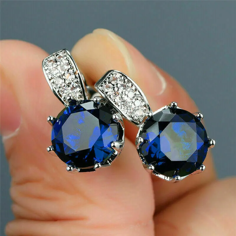 Simple commuter women's copper geometric round stud earrings in E2837 Blue colour