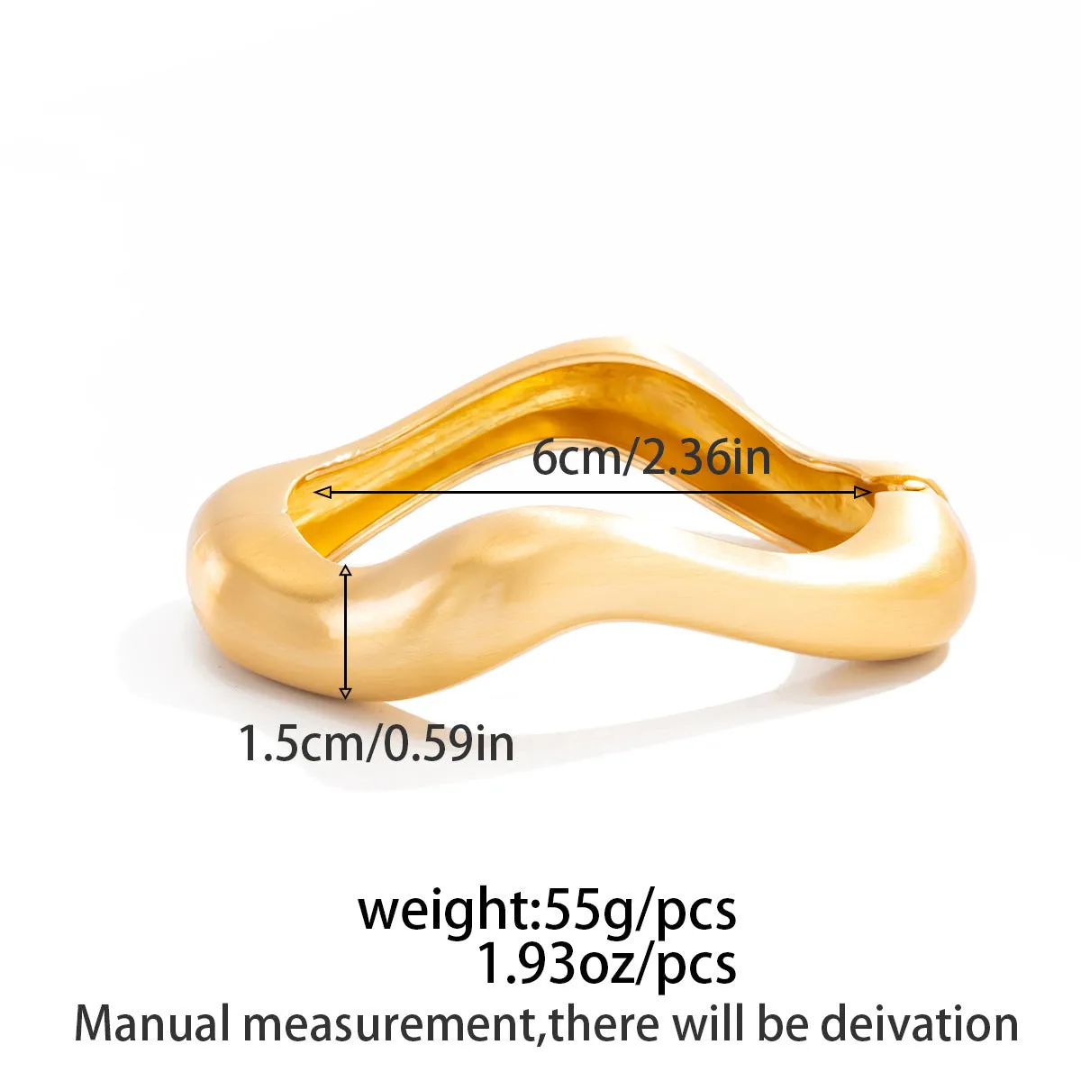 Metal alloy opening bracelet in matte or glossy finish with ellipse design element cold wind style