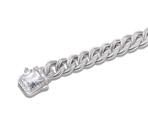S925 sterling silver Cuban chain bracelet on flat surface showing link detail, 18cm unisex size
