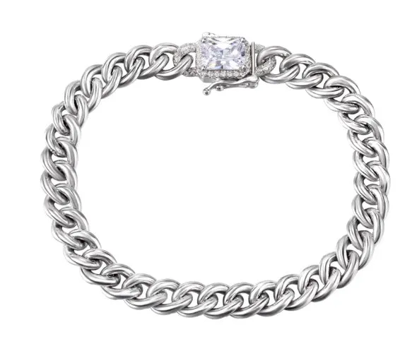 S925 sterling silver Cuban chain bracelet on flat surface showing link detail, 18cm unisex size