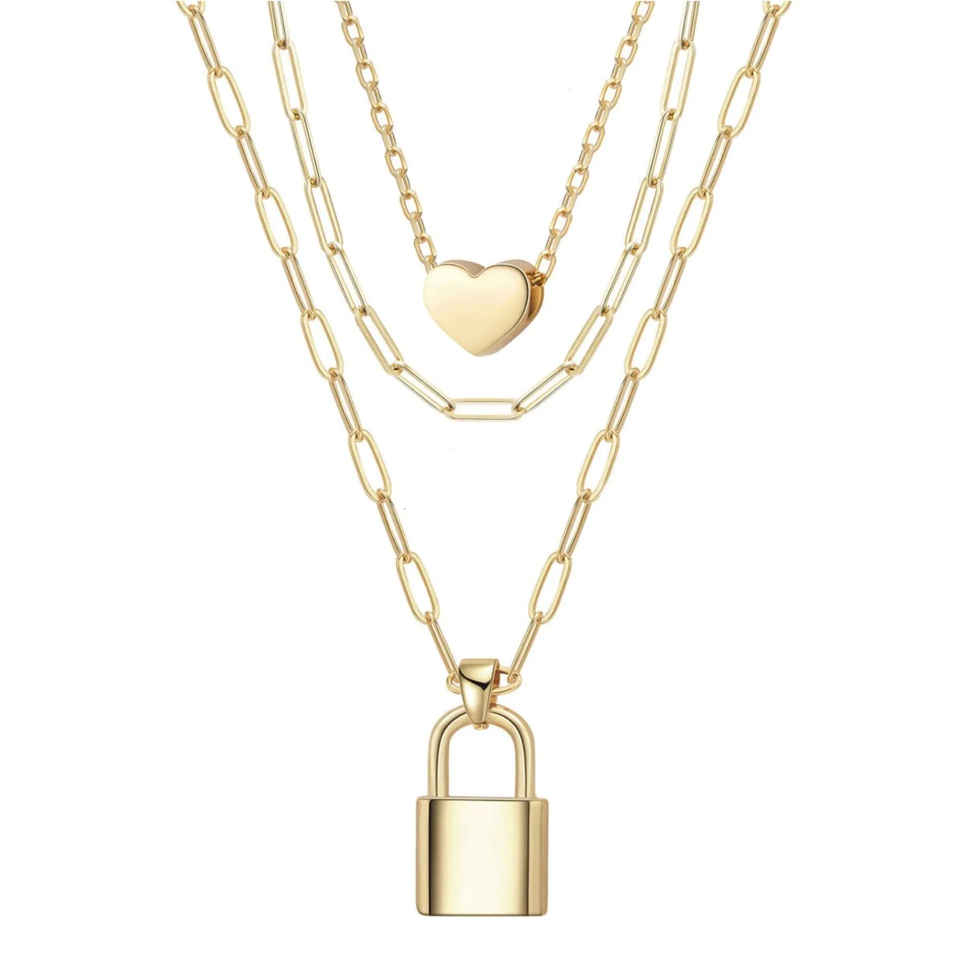 Women's multilayer geometric fashion necklace copper electroplated original design U-shaped pendant 19 colour styles adjustable chain