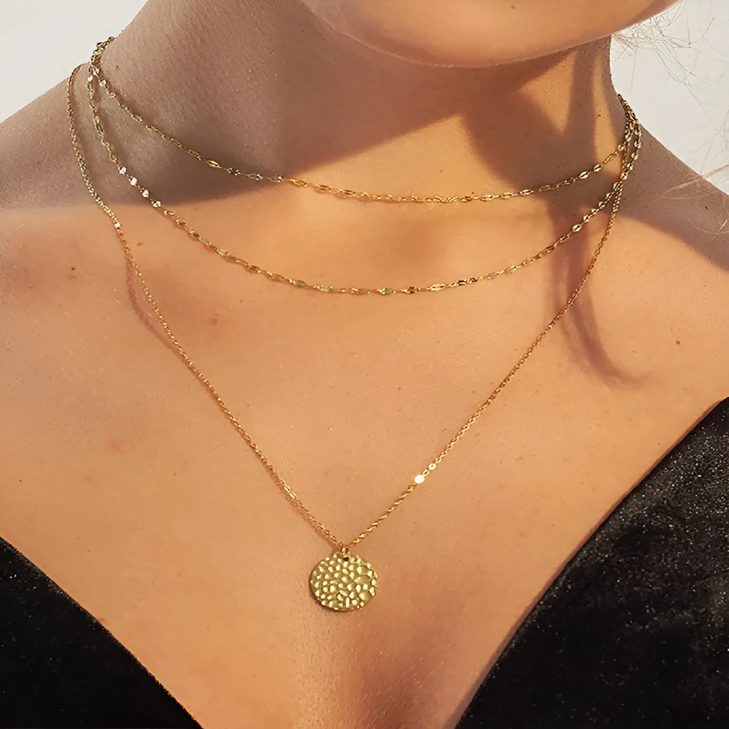 Women's multilayer geometric fashion necklace copper electroplated original design U-shaped pendant 19 colour styles adjustable chain
