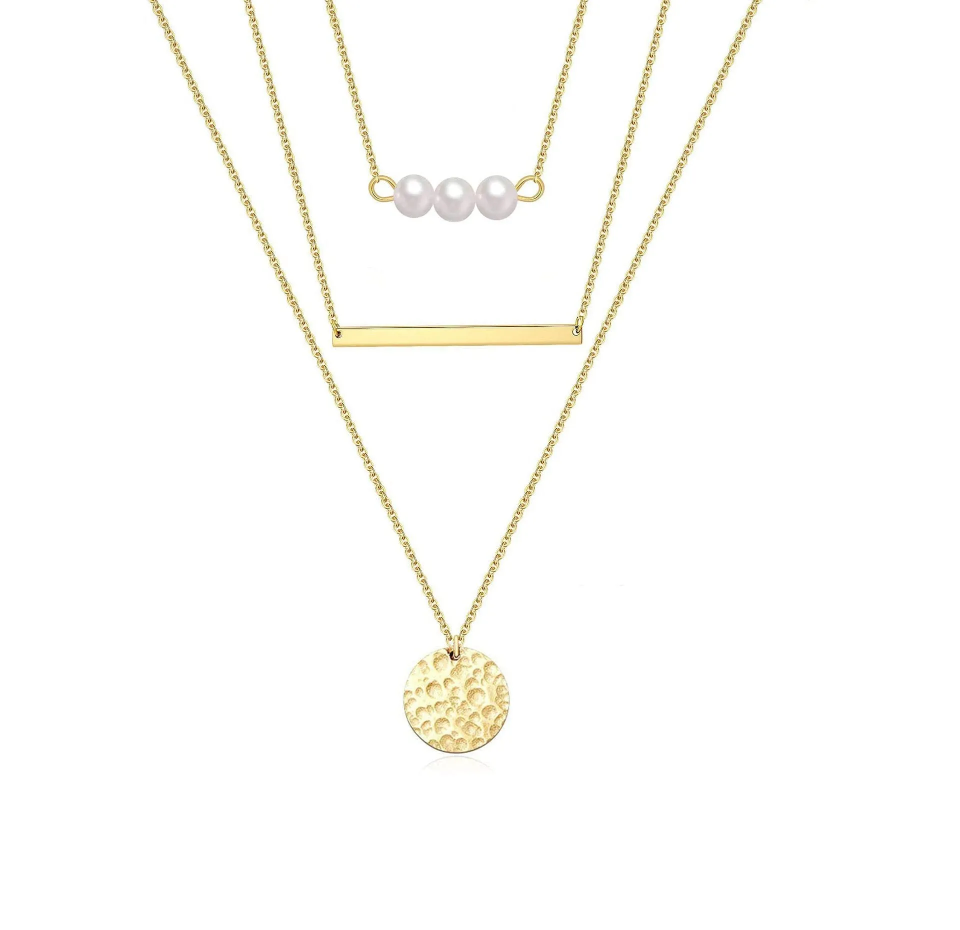 Women's multilayer geometric fashion necklace copper electroplated original design U-shaped pendant 19 colour styles adjustable chain