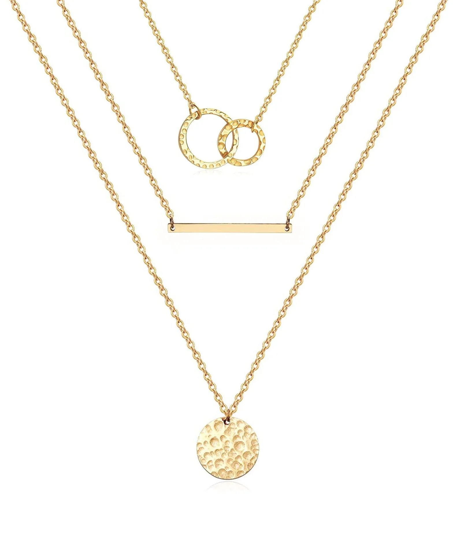 Women's multilayer geometric fashion necklace copper electroplated original design U-shaped pendant 19 colour styles adjustable chain