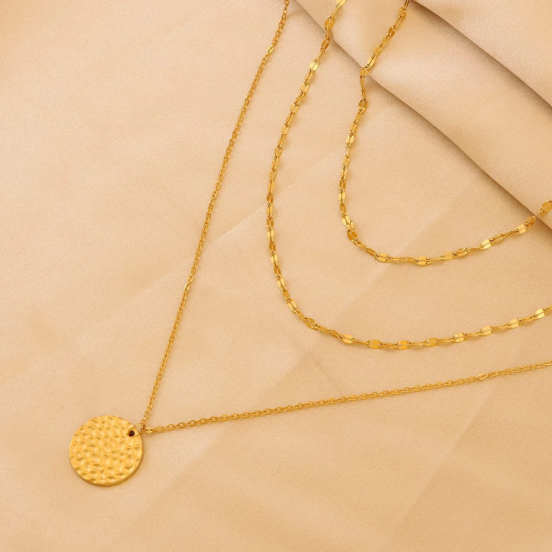 Women's multilayer geometric fashion necklace copper electroplated original design U-shaped pendant 19 colour styles adjustable chain
